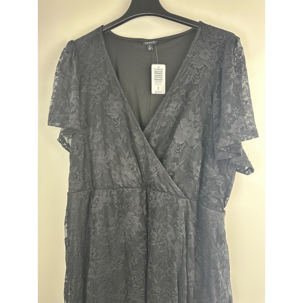 Torrid Mini Lace Wrap Dress Black Tie Stretch Hi-Lo Skater Stretch Plus Size 4X - Picture 4 of 13